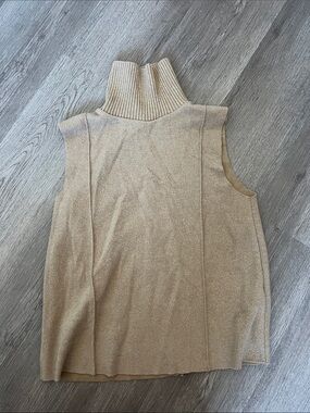 ZARA Sleeveless Turtleneck Knit Top in Shimmery Beige